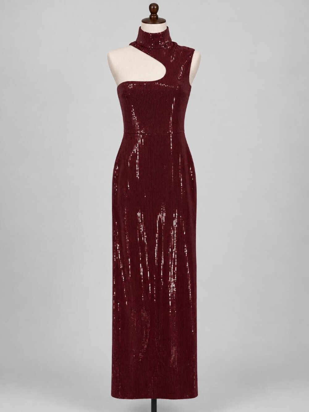 Solace London Dress 0 Red Sequin Turtleneck Cutout Maxi Bodycon Evening Gown